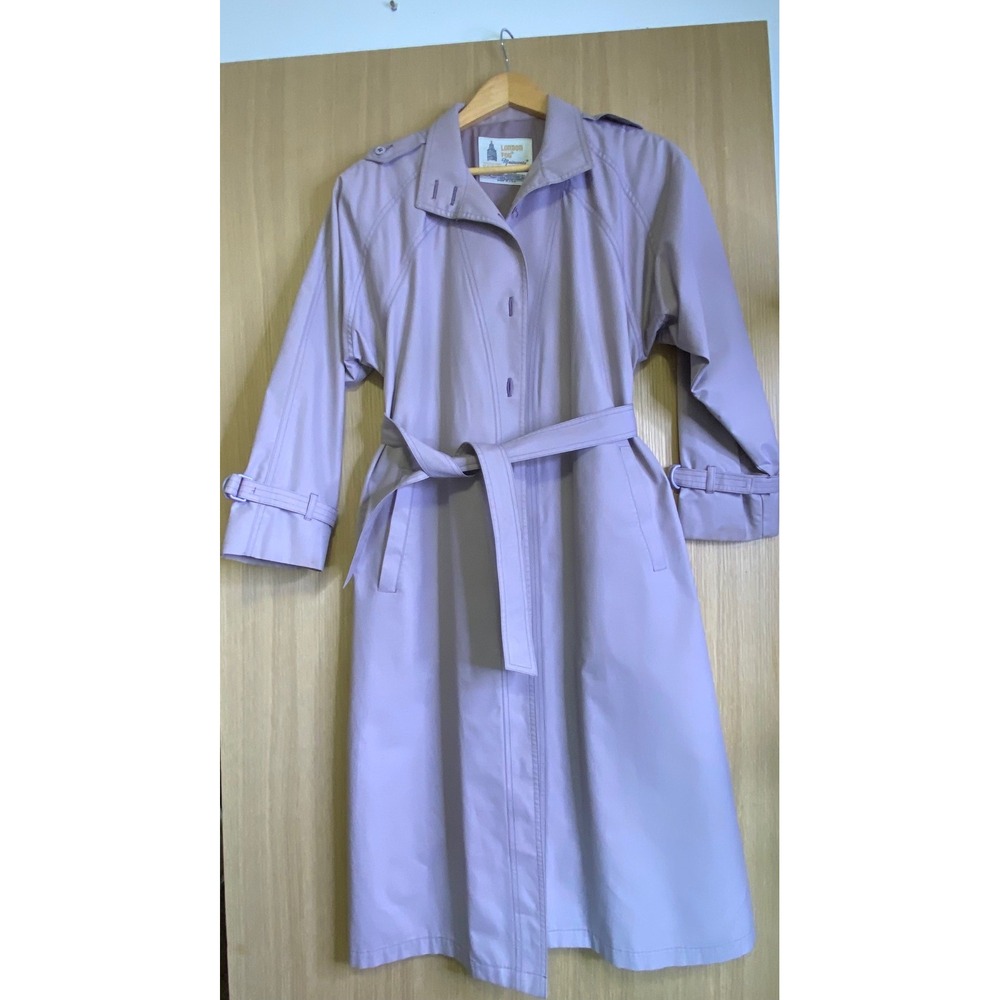 Vintage London Fog Womens 8 Regular Trench Coat Lavender Purple Belted Maincoats